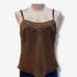 Jones Wear Beaded Cami Tank Top Brown Size 4 Cropped Y2K